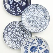 Alistate-4 platos de porcelana pintados en azul y blanco