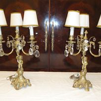 Alistate-Lámpara de mesa antigua , bronce y cristal